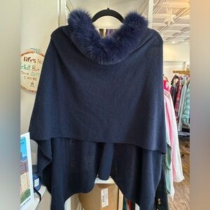 Luxe collection cashmere fox fur midnight blue sweater cover up